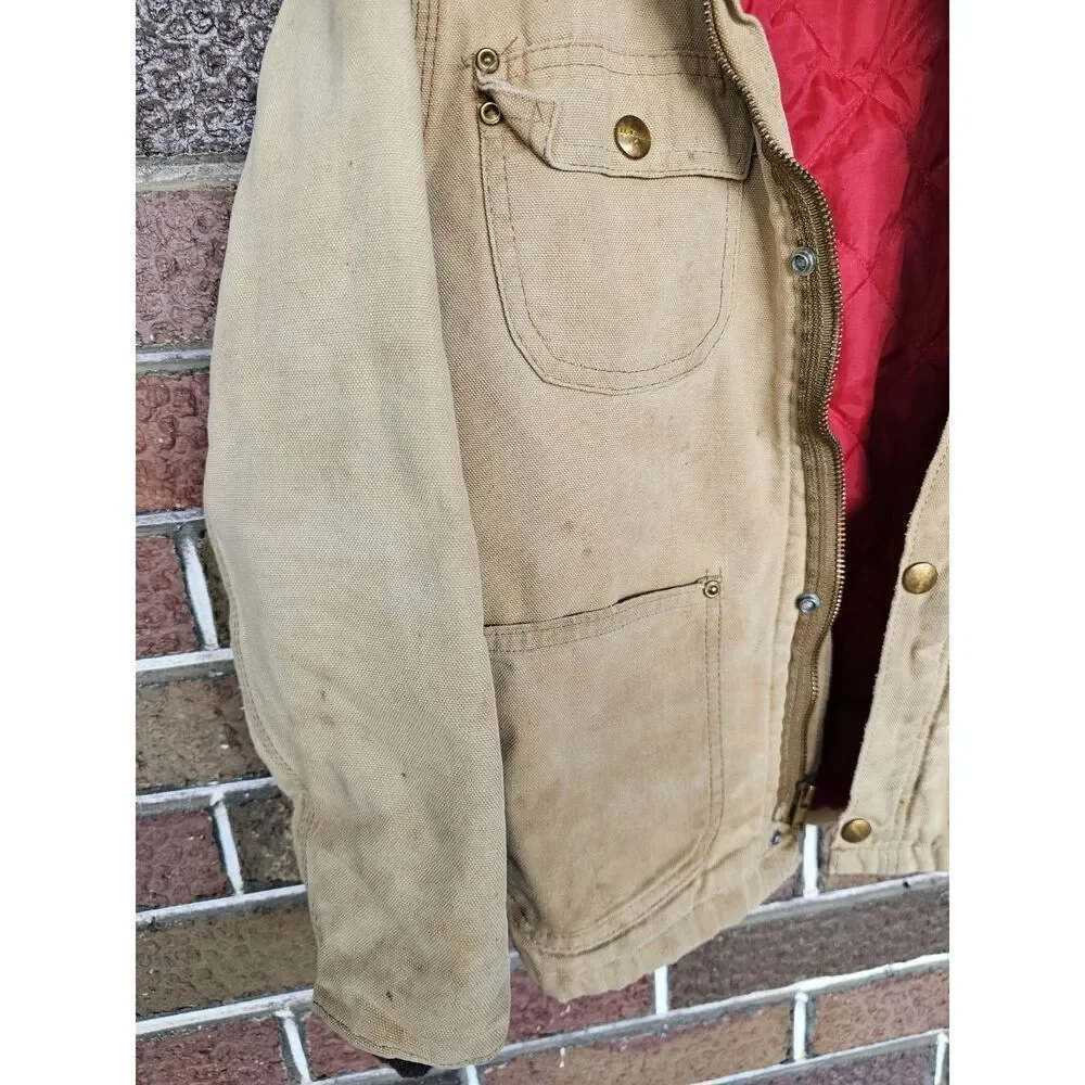 Vtg Carhartt Barn Chore Coat Jacket‎ Sz Youth 10 Brown Coon Hunt With plotts USA